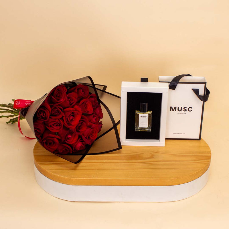 MUSC Iron Man Musc & 20 Red Roses