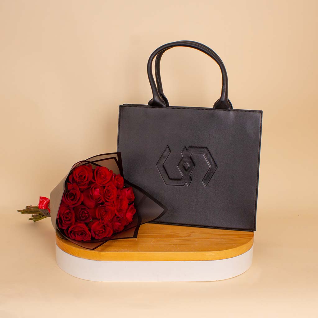 Cocan Big Tote Black & Red Roses