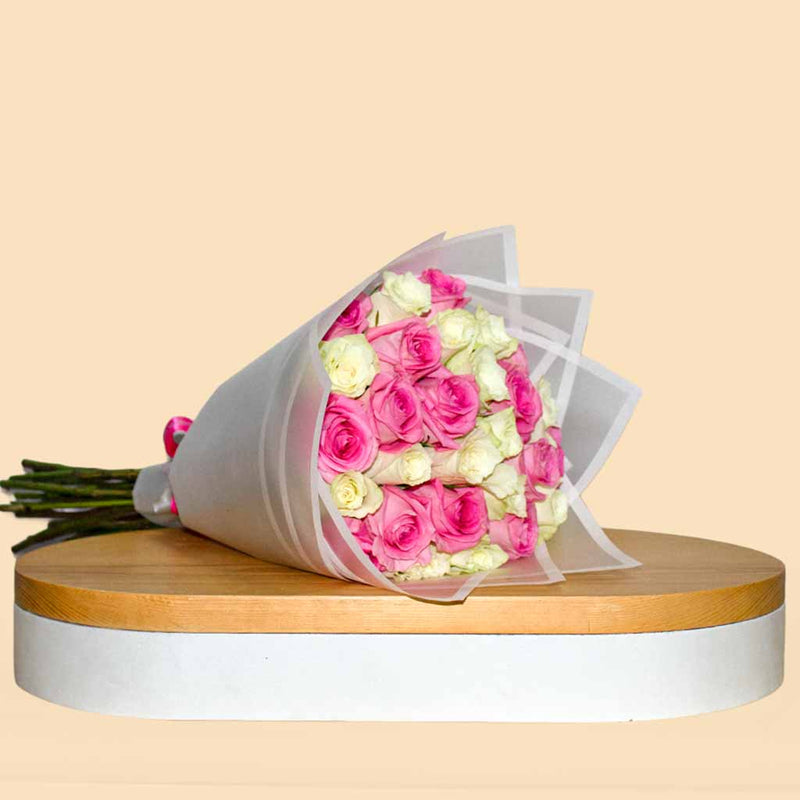 30 Pink And White Roses bouquet