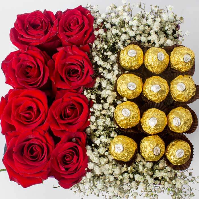 Red Roses with Ferrero Box