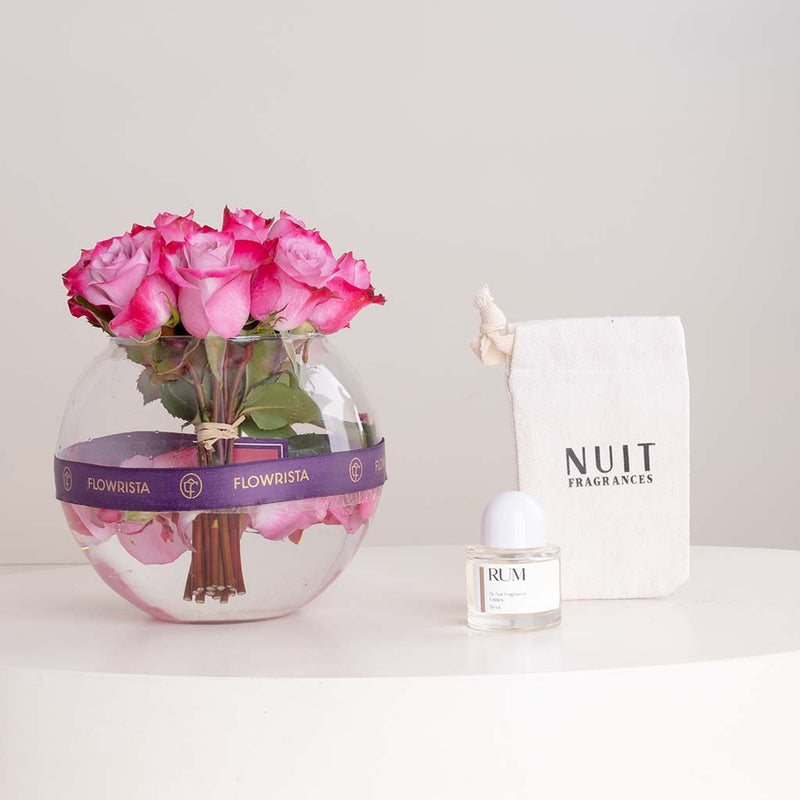 Rum by Nuit Fragrances 50ml & Purple Roses Vase