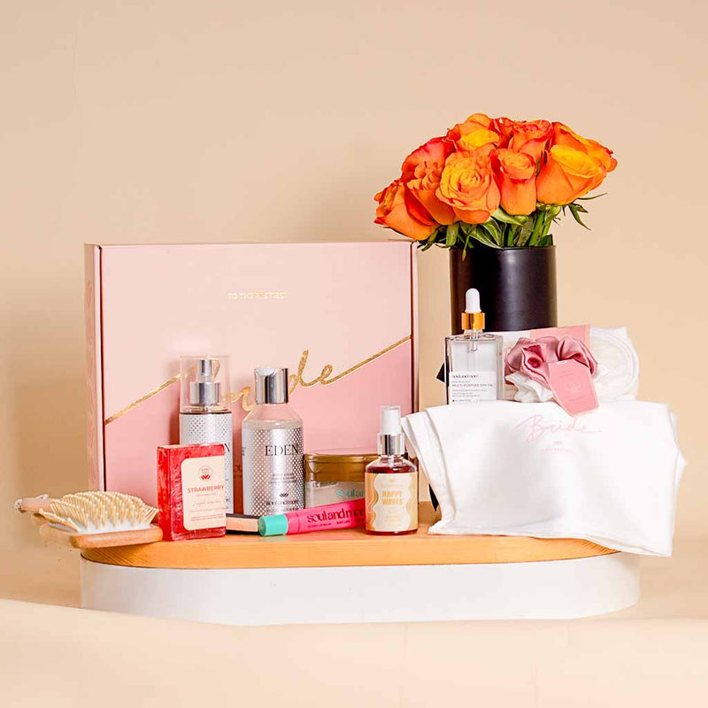 Soul and More Full Bridal Package | Orange Roses in Black Vase