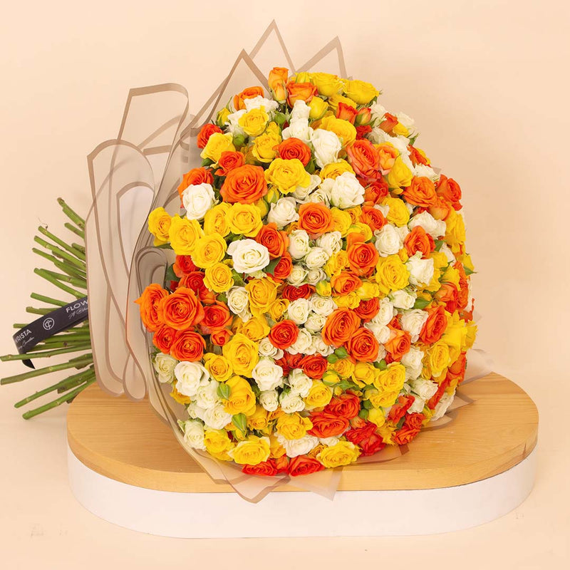 Flowrista Bouquet of 150 White, Orange & Yellow Roses
