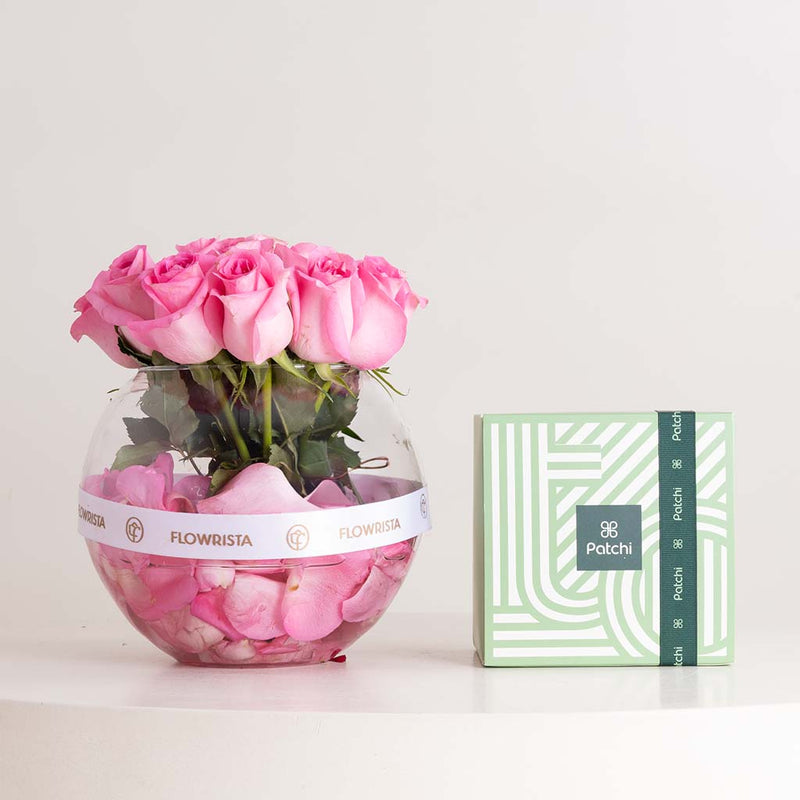 Patchi Chocolates 1kg & Revival Roses Vase