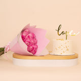 Ninos Golden Celebrations Cake with Love Topper & Pink Roses