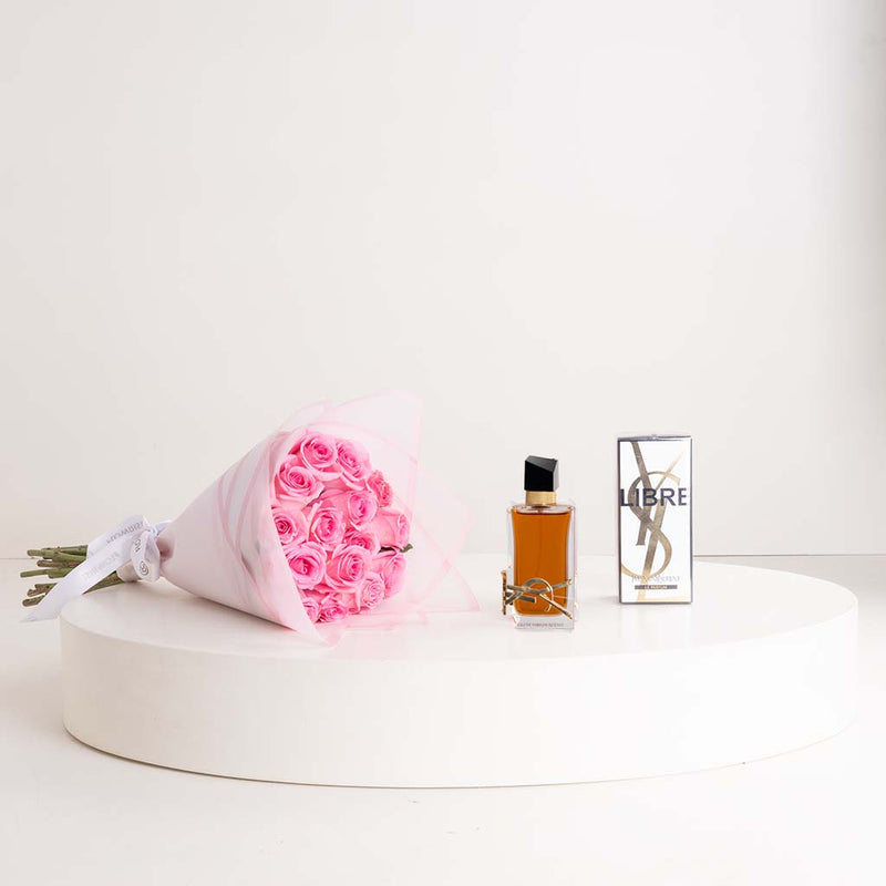 Yves Saint Laurent Libre Le Parfum 90ml & 15 Revival Roses Hand Bouquet