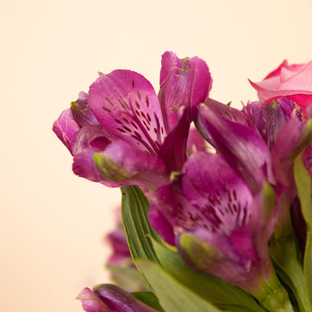 Purple & Pink Mixed Flowers Glass Vase