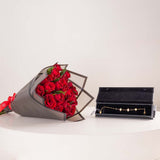 GUESS Fan Gold-Tone Charm Bracelet & Red Roses Bouquet