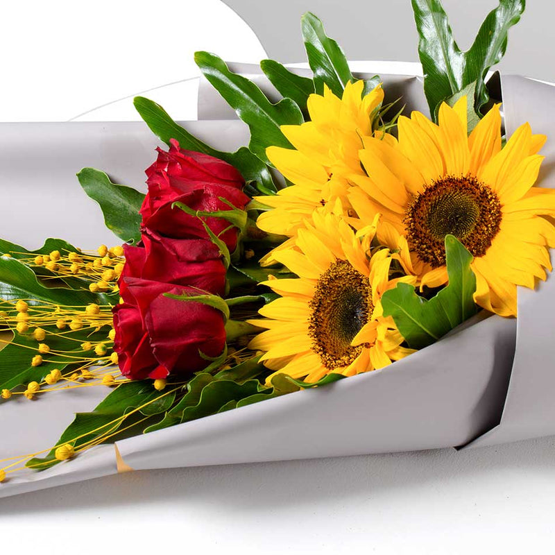 Sunflowers & Red Roses Bouquet