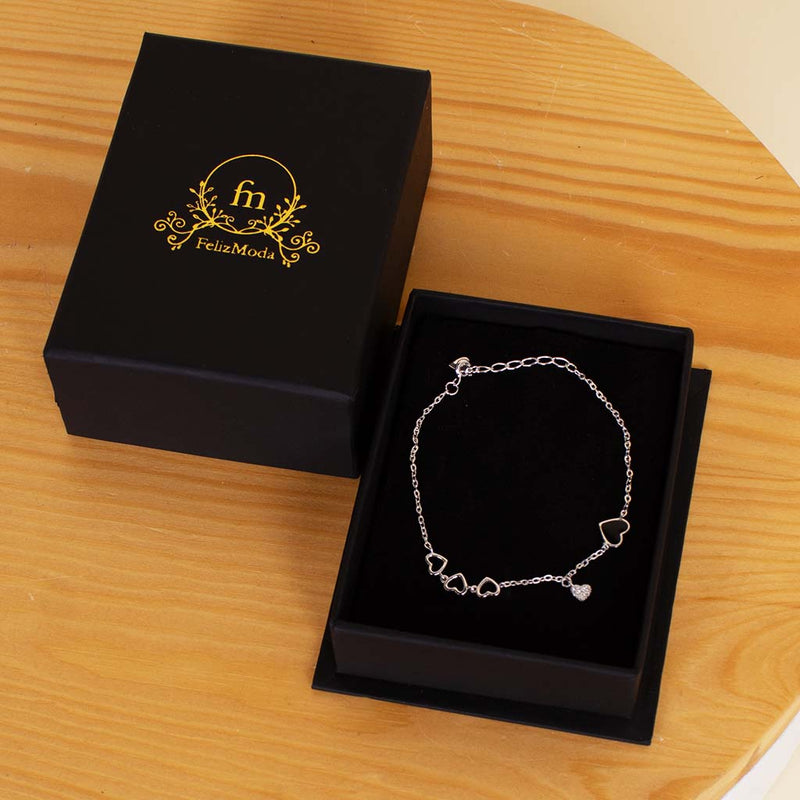 Felizmoda Silver Bracelet – Black Hearts
