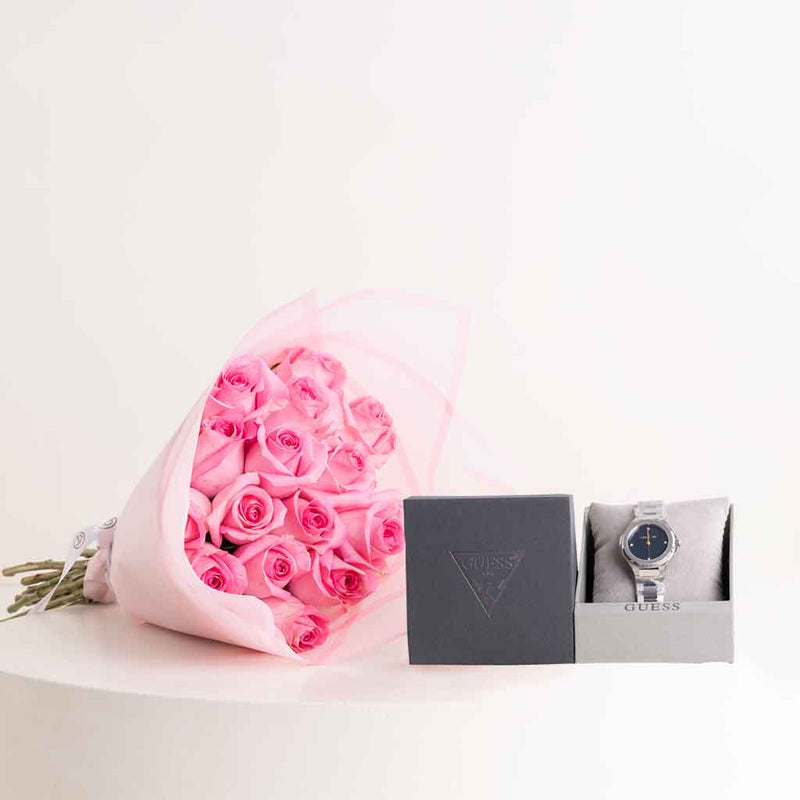 CERRUTI 1881 Lucardo Navy Blue Watch & Revival Roses Bouquet