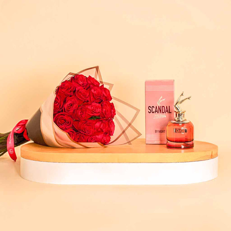 Scandal By Night with 20 Red Roses Hand Bouquet