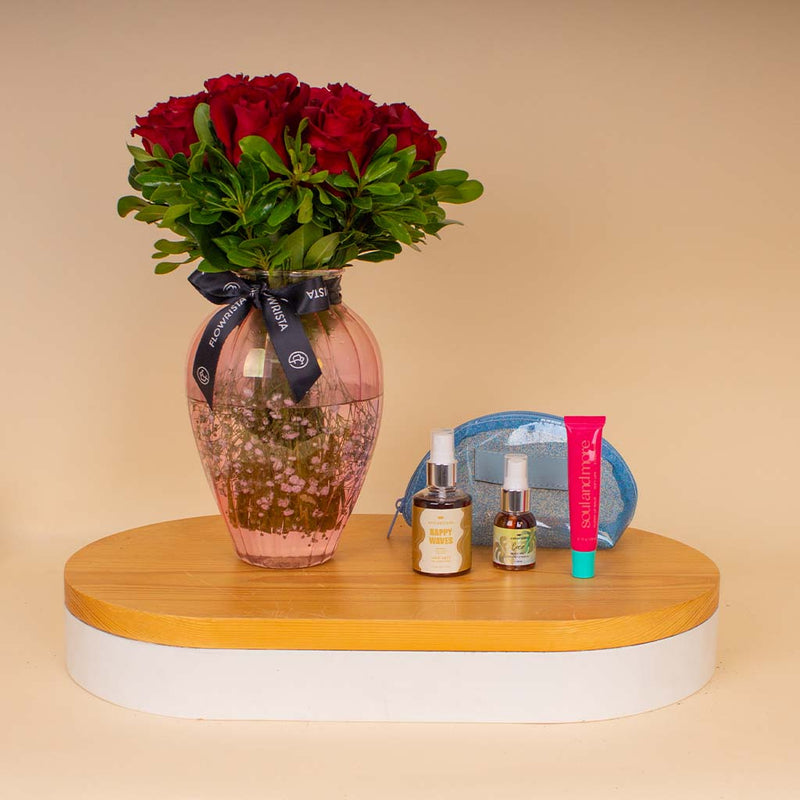 Soul & More Besties Bundle - Vanilla & 15 Red Roses Art Vase