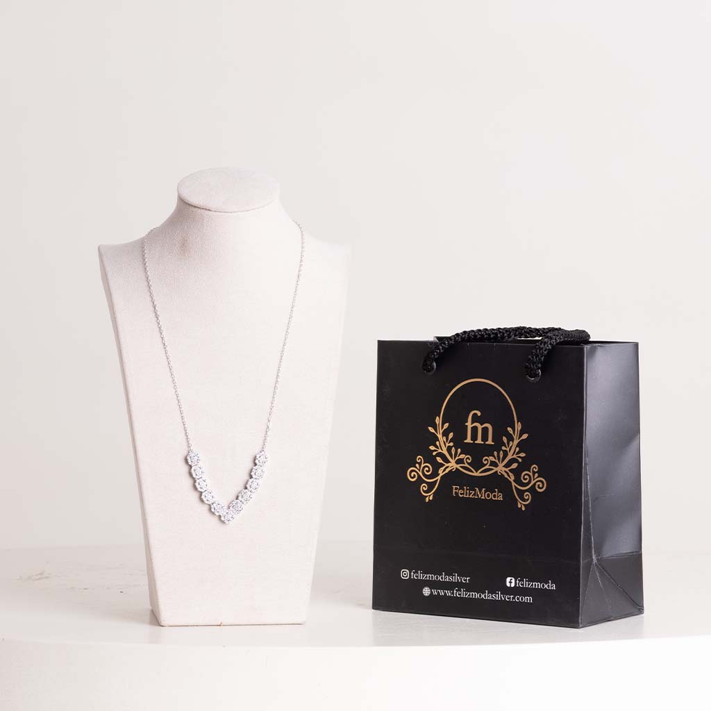 Felizmoda Silver Necklace & Pink Roses Bouquet