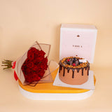 Voila Chocolate Cake & Red Roses Bouquet