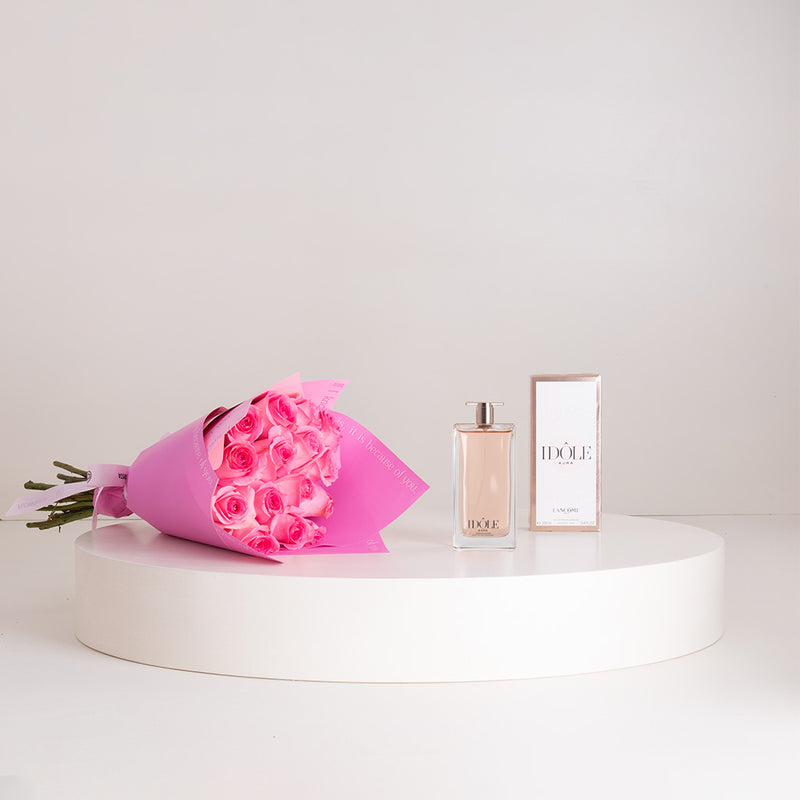 Lancôme Idôle Eau de Toilette for Women 100ml & Pink Roses Bouquet