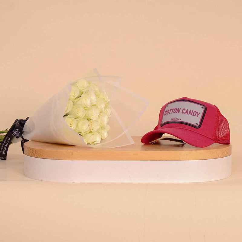 Levai Loris Cotton Candy unisex cap | White Roses Bouquet
