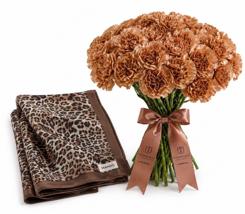 Mango Animal Print Scarf with Flowrista Caramel Carnations Bouquet