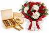 Le Shamiat Chocolate Box with Flowrista Red and White Bouquet