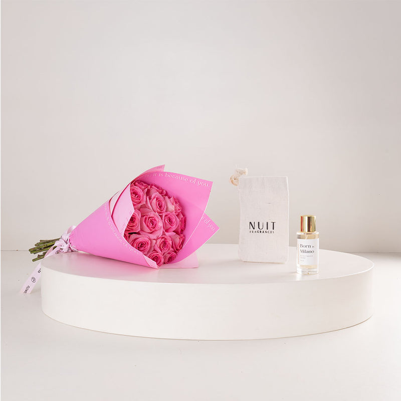 Nuit Born In Milano Eau de Parfum 50ml & Pink Roses Bouquet