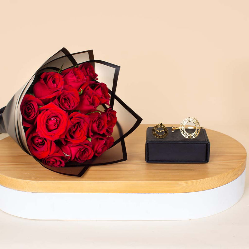 Amaz Cicular Ring And Bracelet | 15 Red Roses