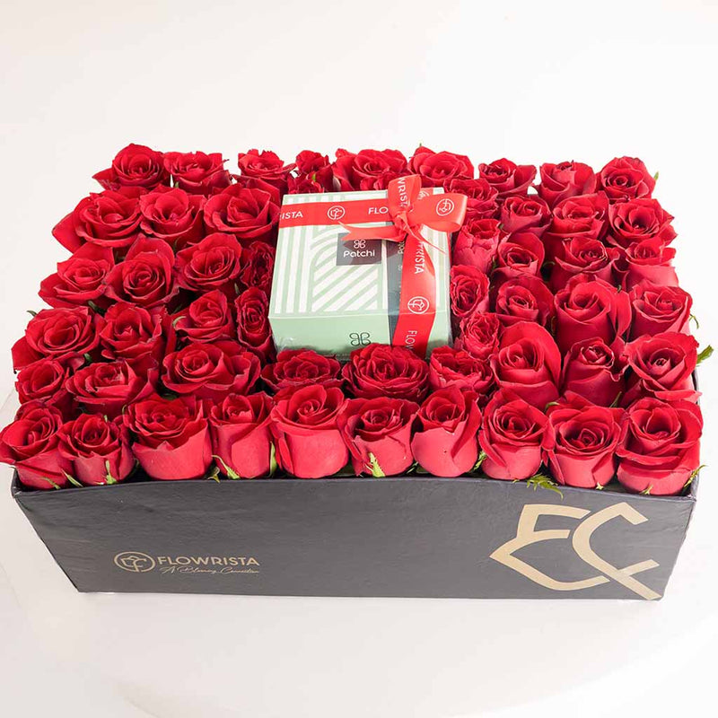 Valentine’s Gift – Patchi Chocolate & 53 Red Roses