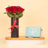 Passionelle Delicat Mini Chocolate Box And Black Vase of 15 Red Roses