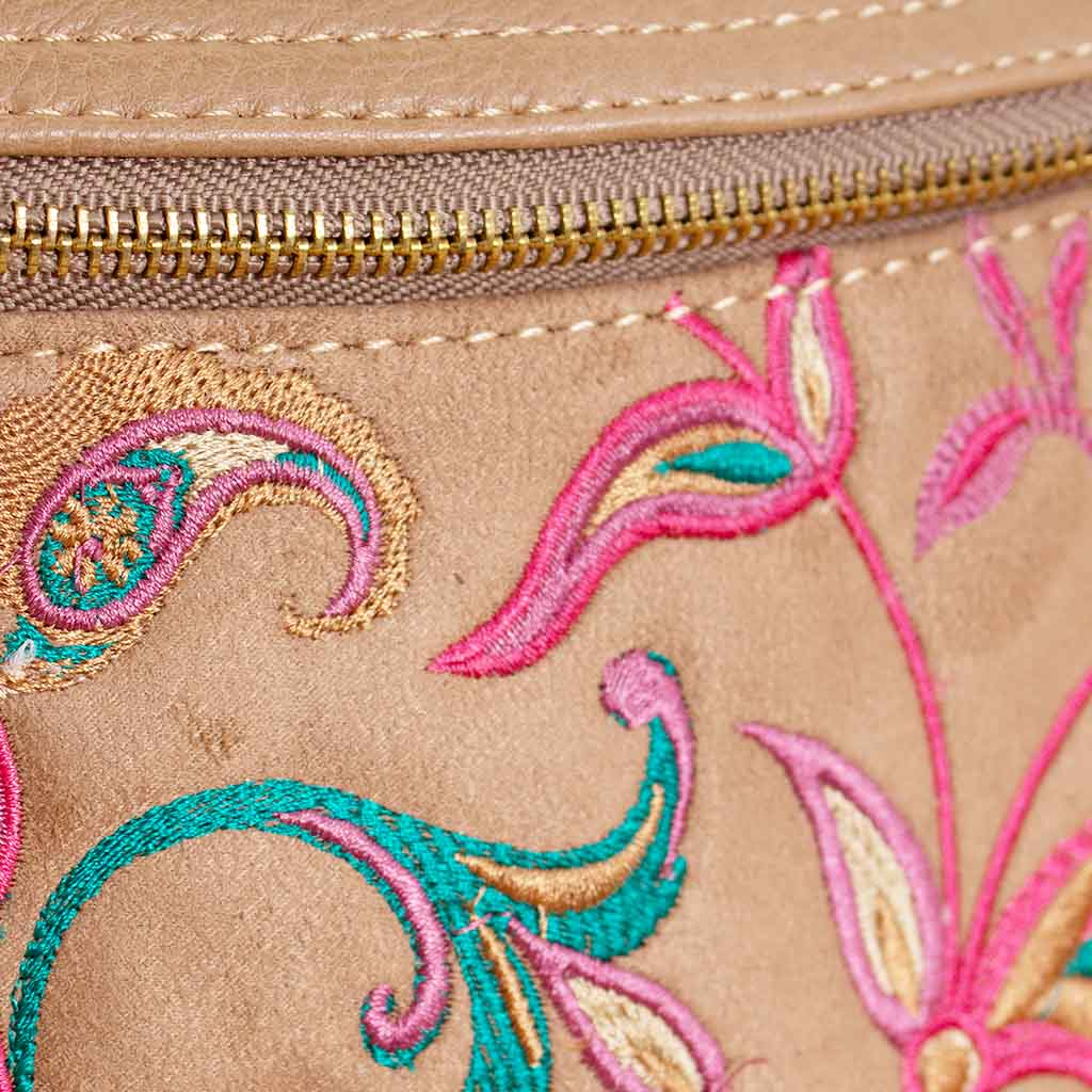 Pavo Fanny Pack Beige With Colorful Flowers