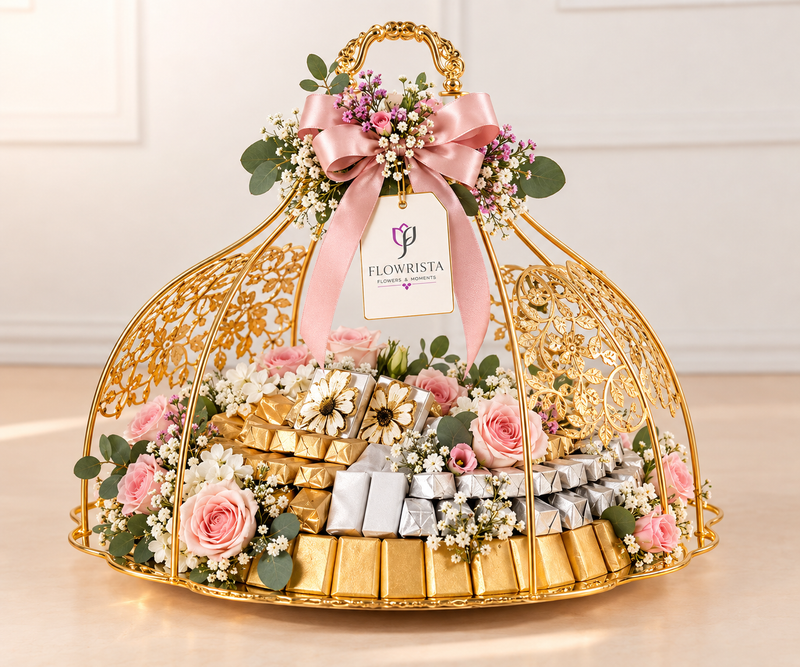 Le Handle 1 Chocolate Gift Basket with Flowrista Flowers