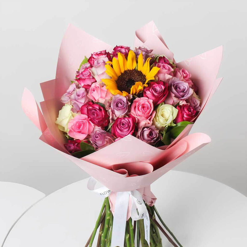 Mixed Roses & Sunflowers Hand Bouquet
