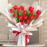 Silvara Pear-cut Ring & Red Tulips Bouquet