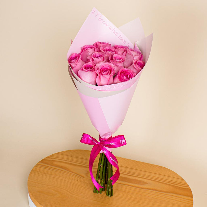 Hand Bouquet of 12 Pink Roses