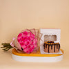 Voila Chocolate Cake & Pink Roses Bouquet