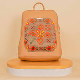 Pavo Laptop Bag with Floral Embroidery - Beige