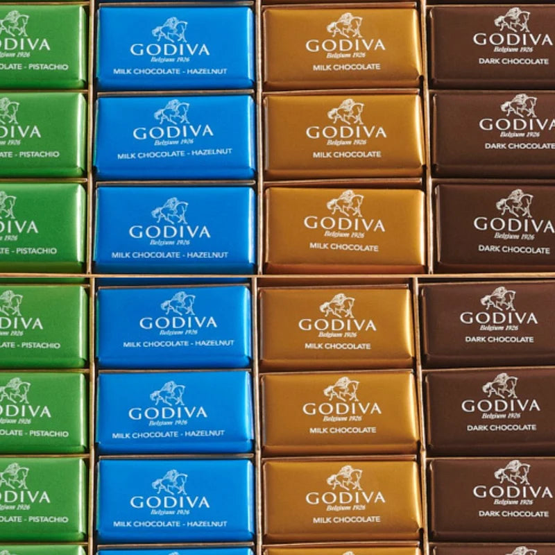 Godiva Chocolate Baby Boy Tray & Blue Roses Bouquet