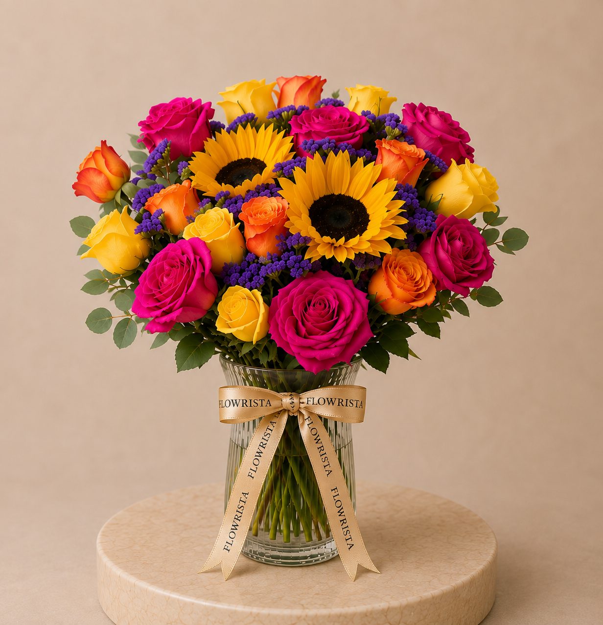 Silvara Zircon Flower Ring & Vibrant Mixed Flower Vase