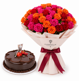 Mister Baker Chocolate Truffle Cake with Mixed Roses Bouquet