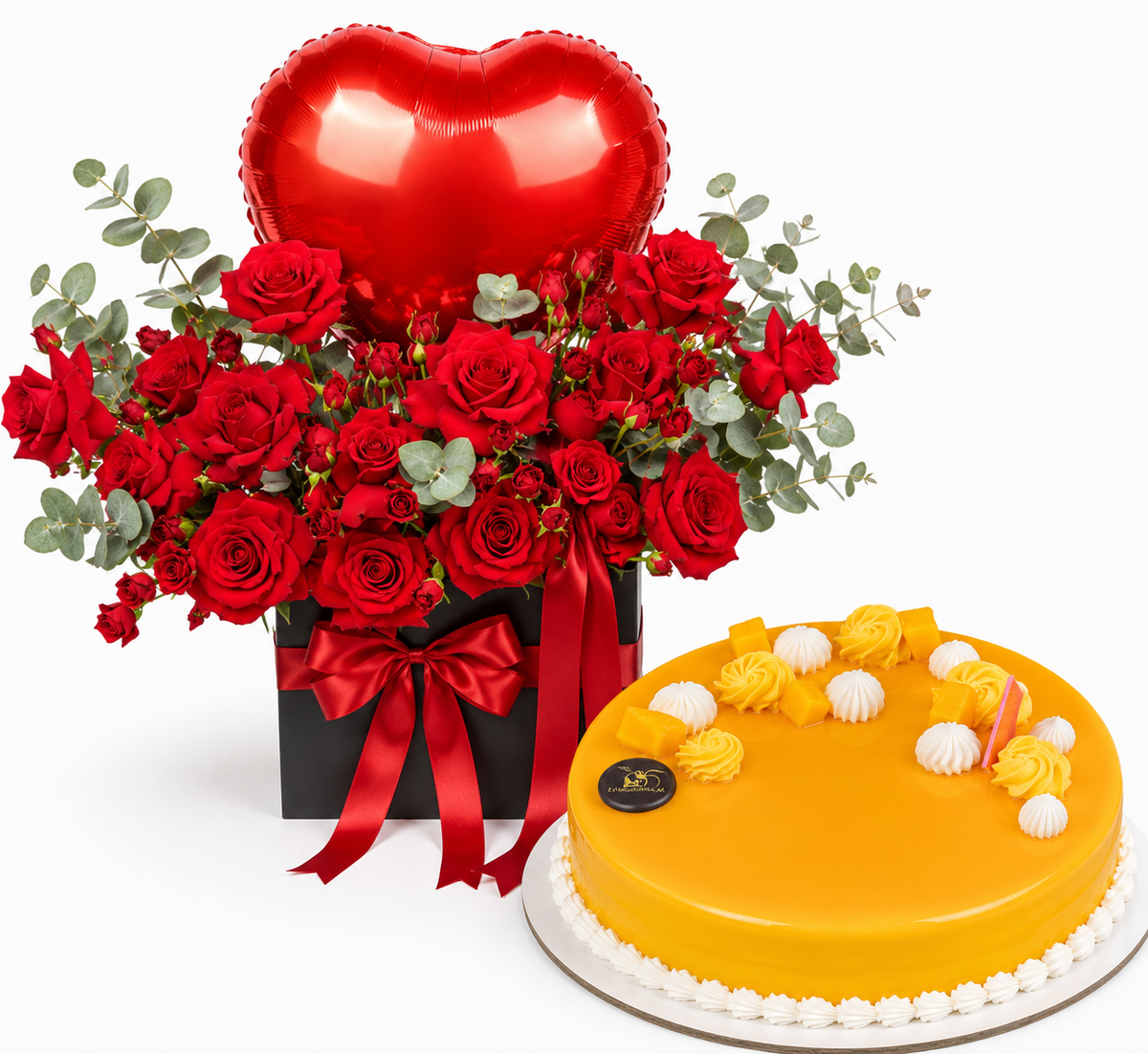 Mister Baker Mango Mousse Cake & Red Roses Heart Balloon Box – Flowrista
