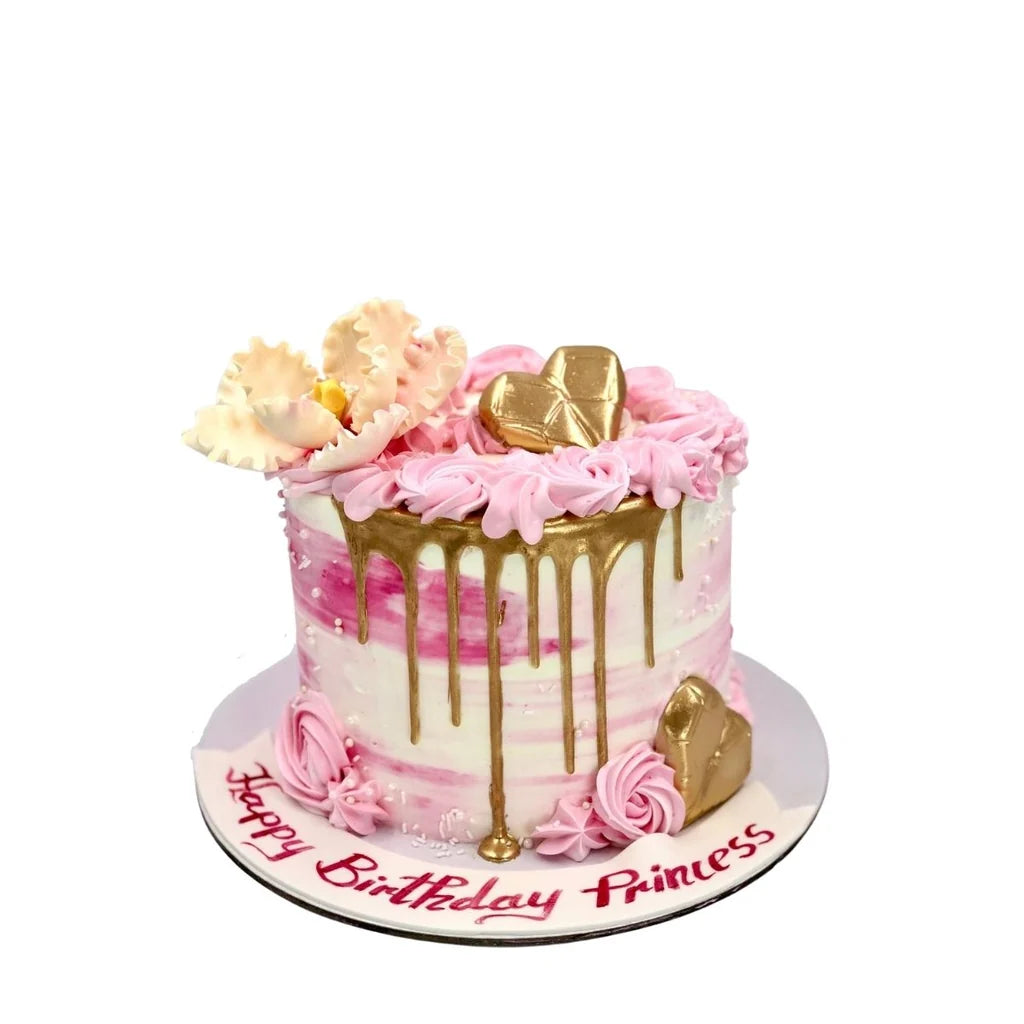 100 Purple Roses Basket & Mister Baker Pink Gold Drip Cake – Flowrista