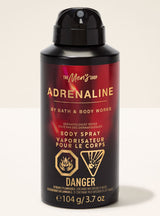 Body spray bottle labeled 'Adrenaline' by Bath & Body Works on a beige background