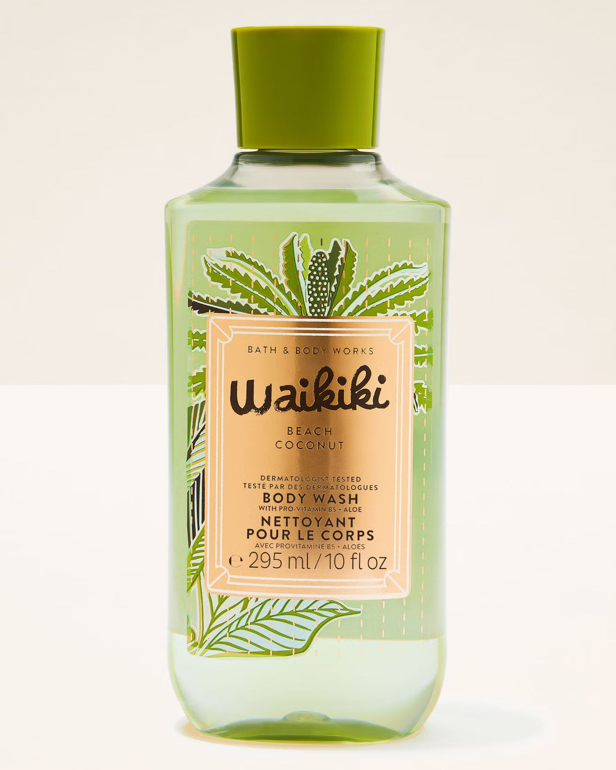 Bath & Body Works Waikiki Beach Coconut body wash bottle on a light beige background