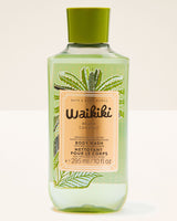 Bath & Body Works Waikiki Beach Coconut body wash bottle on a light beige background