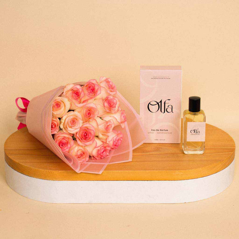 Olfa Signora Rossa Perfume with 15 Pink Roses