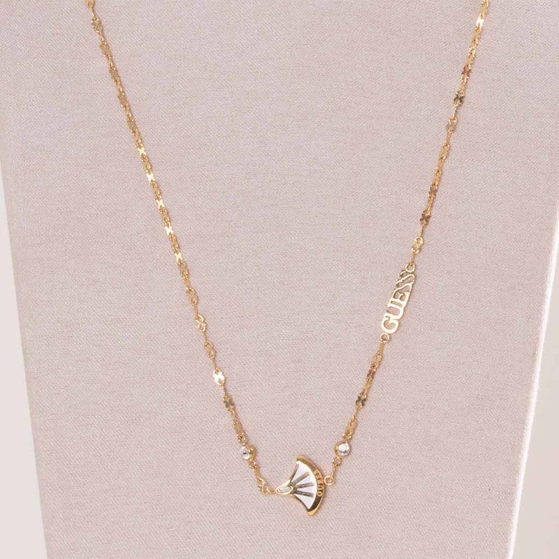 GUESS Fan Gold Stainless Steel Necklace with Zircons