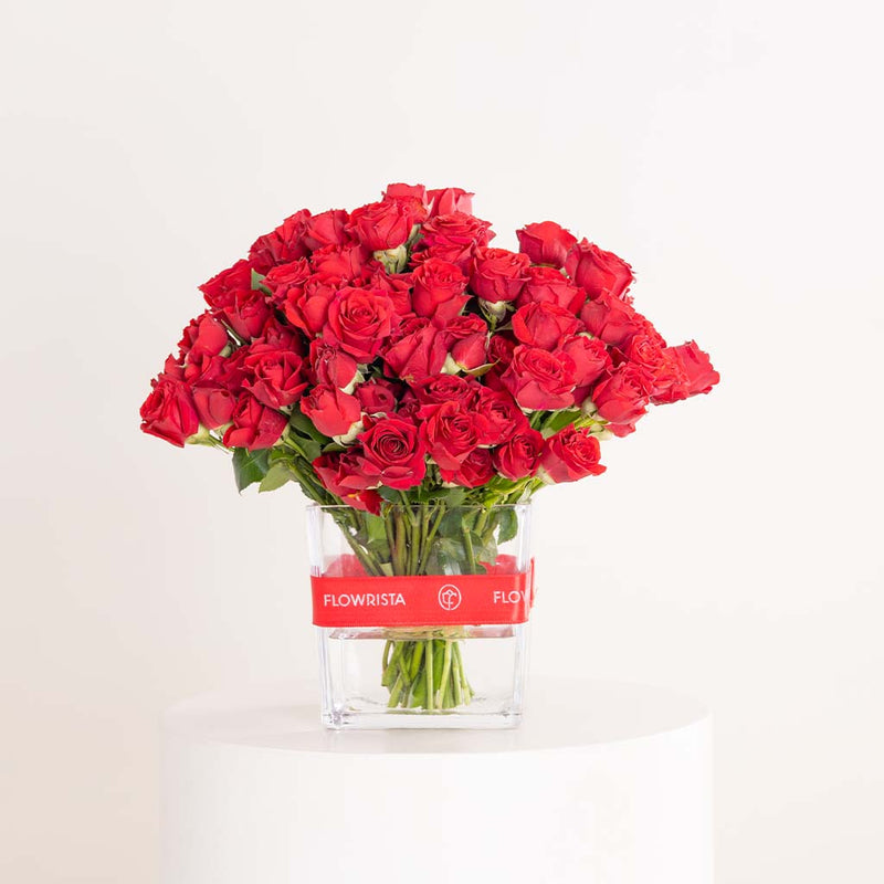 Red Baby Roses Vase - 20 Stems