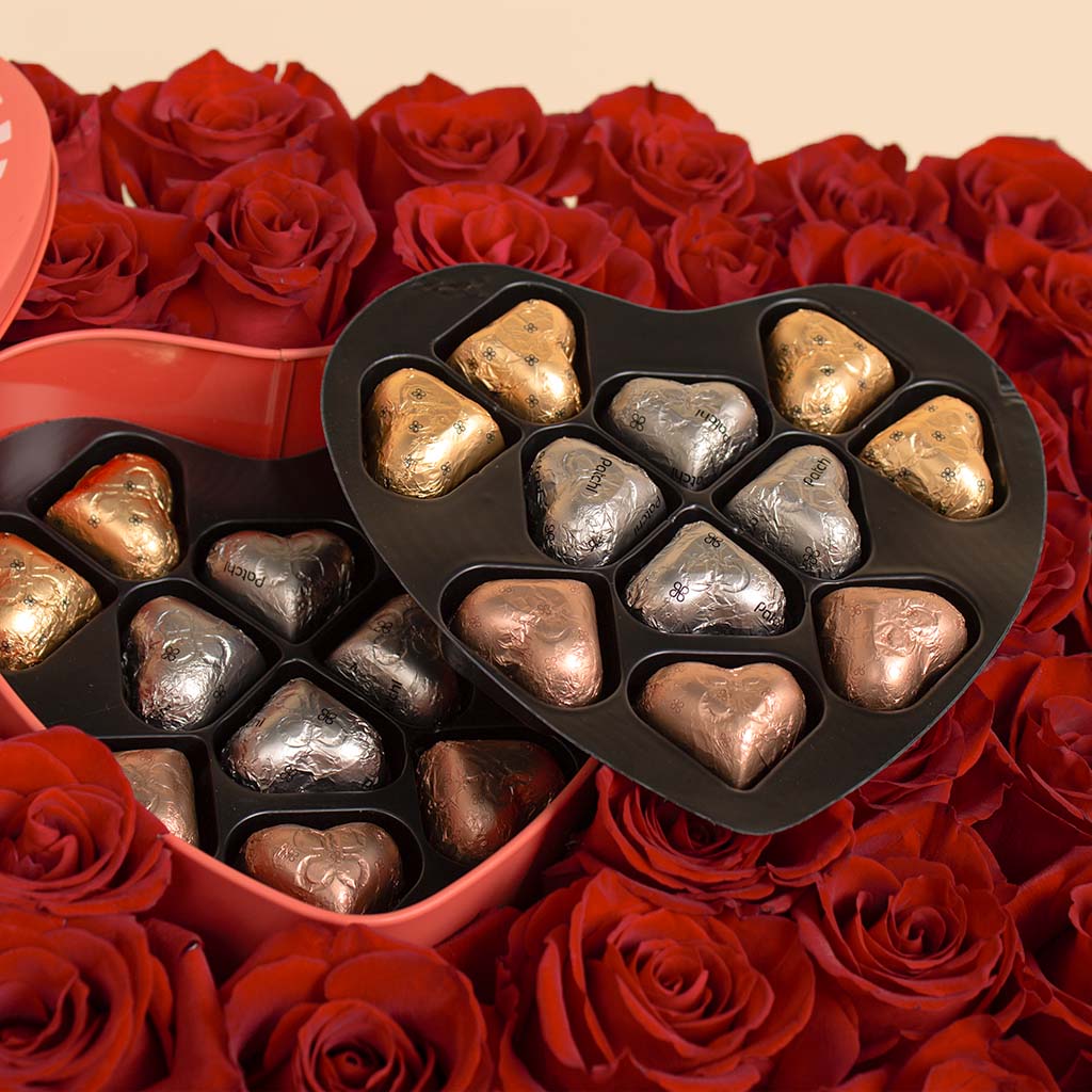 Patchi Tin Box of 22 Pieces | 55 Red Roses
