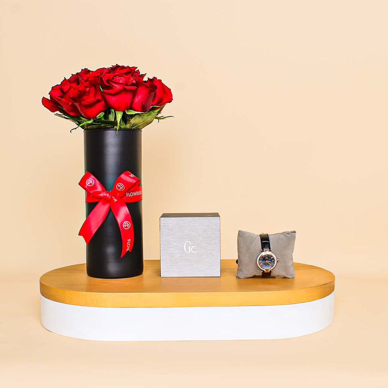 Guess Watch & 15 Red Roses - Valentine’s Day Gift Set