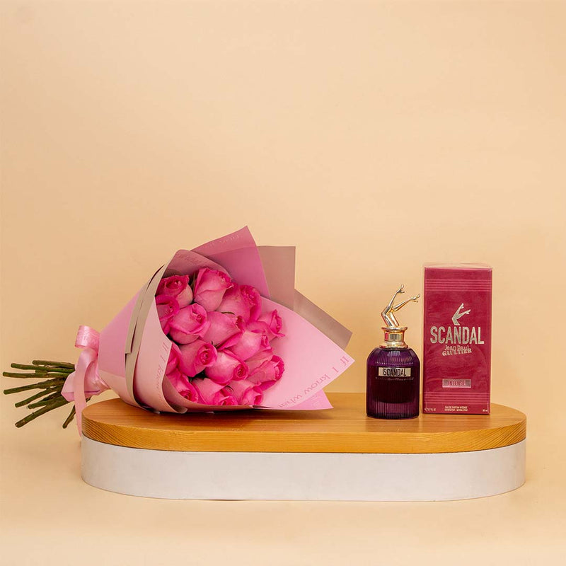 Scandal Intense Eau de Parfum for Women & 15 Pink Roses