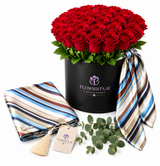 Mango Striped Printed Scarf with Flowrista Grand Red Roses Black Box