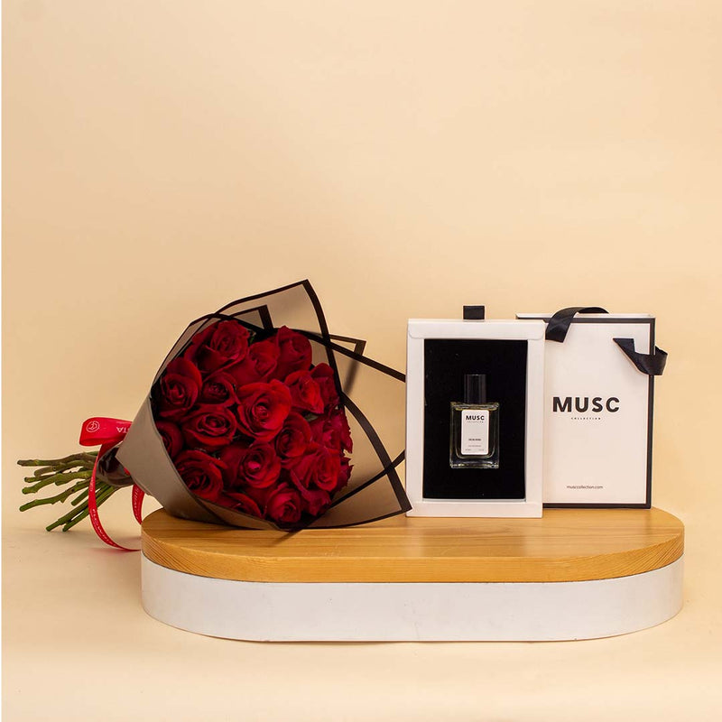 MUSC Iron Man Musc & 20 Red Roses